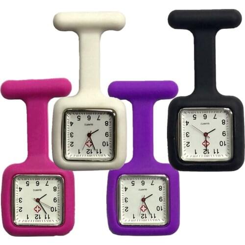 10pcs/lot Fashion square rubber nurse doctor FOB pocket watches women mens medical hospital hang quartz big gift pins watches