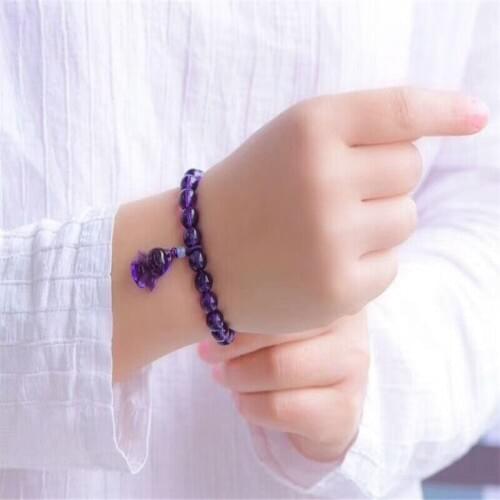 Genuine Natural Purple Amethyst Crystal Bracelet Round Beads 8mm AAA