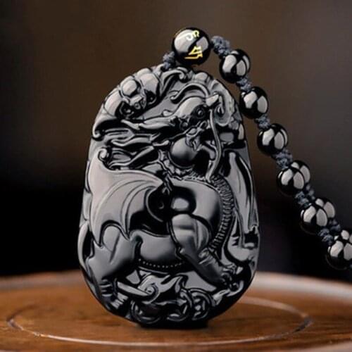 Natural Obsidian Flying sky brave toops Dragon Rising step by step Pendant Fine Jewelry Lucky Amulet Pendant