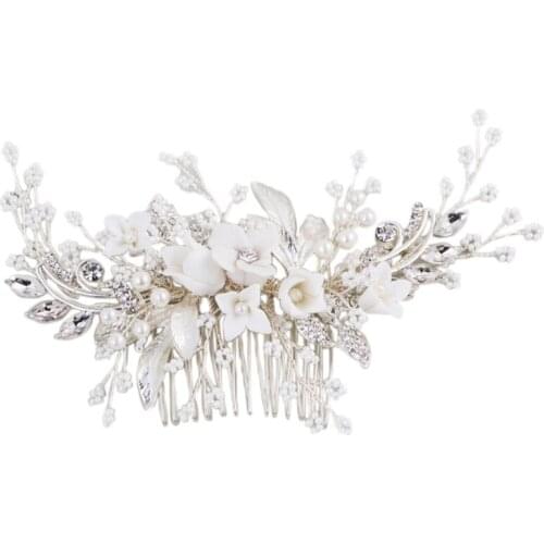 Stunning Floral Headpiece Bridal Silver Hair Comb Piece Pearls Women Prom Hair Jewelry Wedding Accessories