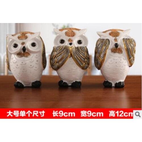 Doll High-end luxury Animal Sculpture statue carving Three-piece set, three golden owl animals small decoration lovely home
