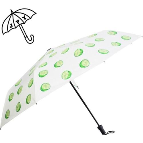Sun Lemons and Oranges Dual Purpose Black Coating Sun Shading Umbrella 3 Folding Portable anti ultraviolet Parasol
