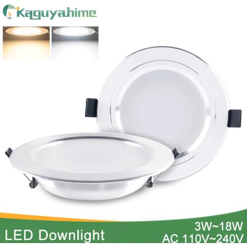Kaguyahime LED Downlight 3W 5W 9W 15W 18W Silver White Ultra Thin Downlight AC110V 220V 240V Round Recessed LED Spot Lighting