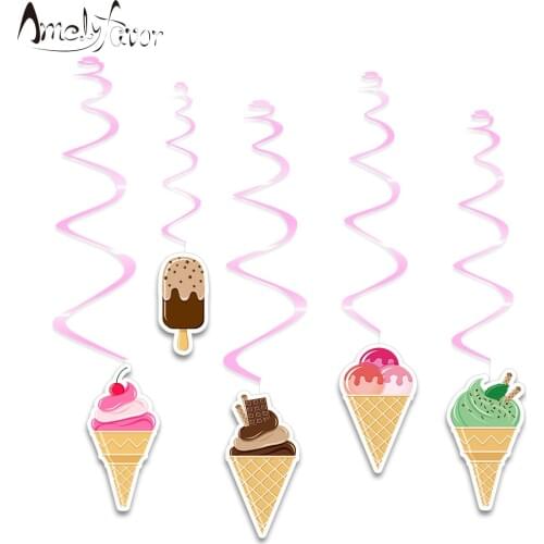 Ice-cream Theme Ceiling Hanging Swirl Decorations Tea Time Icecream Dessert Baby Birthday Party Ball Event Decorations Supplies