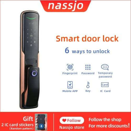 Nassjo Smart Door Lock Safe Digital Lock Biometric Fingerprint Lock Built-in doorbell Password Key IC Card Mobile App Unlock