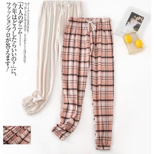Spring Home Pants Color Velvet Cotton Plaid Lounge Wear Elastic Waist Waist Rope Sleep Bottoms Elastic Leg Plus Size Sleepwear