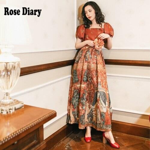 RoseDiary Vintage 90S Floral Cottagecore Summer Light Dress Summer Puff Sleeve A Line Party Dresses Back Tie Up Vestidos Clothes