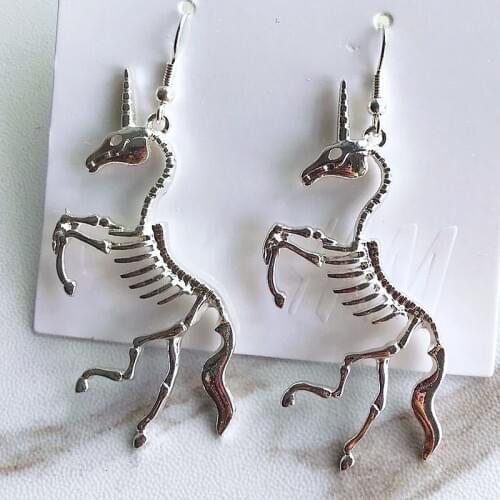 New Unicorn Skeleton Drop Earrings Pendant Unicorn Horse Animal Bone Dangle Earrings Fashion Jewelry For Women Christmas Gifts