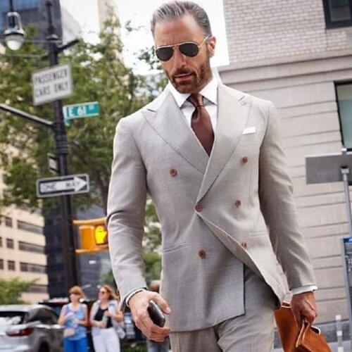 High Quality Double-Breasted Groomsmen Peak Lapel Groom Tuxedos Men Suits Wedding/Prom Best Man Blazer ( Jacket+Pants+Tie) A95