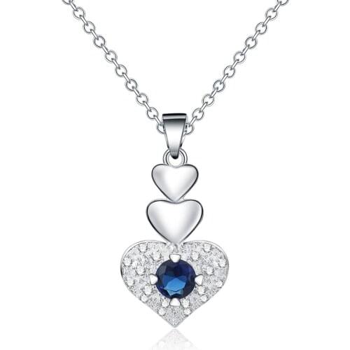 WQQCR 925 Silver Color Jewelry Zircon Up and Down Love Blue White Crystal Pendant Necklace Lady Gift 18-inch Sliding Necklace