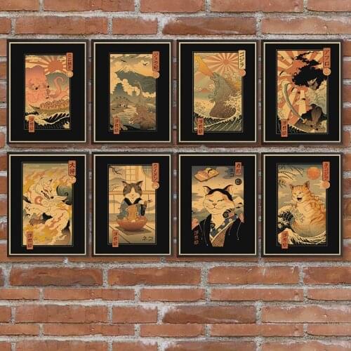 Japanese Animation Ukiyoe Retro Posters Kraft Paper and High Quality Prints Home Room Bar Wall Decor Poster Art Painting