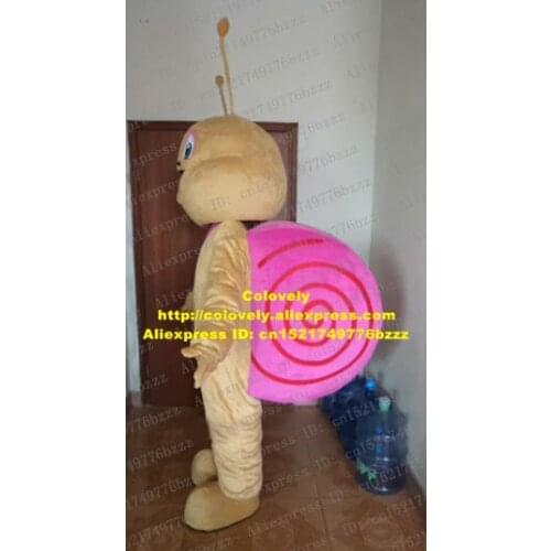 Vivid Brown Snail Escargots Mascot Costume Fancy Dress With Pink Snail Shell Red Mouth Round Head Brown Skin No.5174 FS