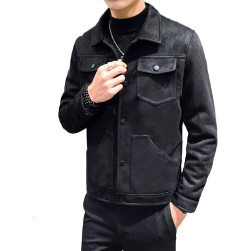Suede Jacket For Men 2020 Winter New Fashion Multi-pocket Business Casual Slim Coat Clothes Time Limited