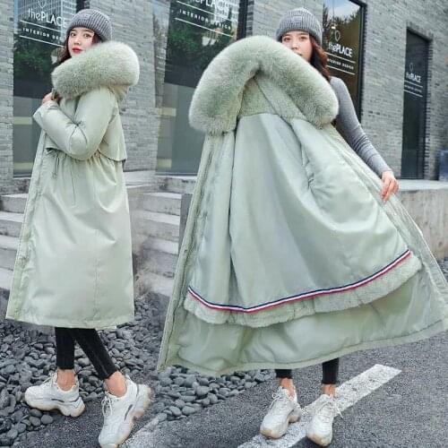 2021 Winter Long Jacket Women Fashion Cotton Parka Female Warm Thick Padded Hoodid Big Fur Collar Plus Size Coat Windbreaker