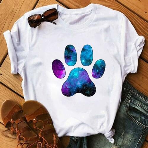 Women t shirt Paw Dog Pet Cartoon Beach Ladies Tee shirt harajuku Female tees Tops Summer Clothes Graphic woman T-shirt 2021