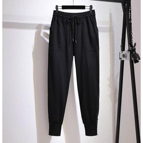 150Kg Plus size womens spring new fashion double side zipper casual pants 5XL 6XL 7XL 8XL 9XL loose-fitting trousers black gray