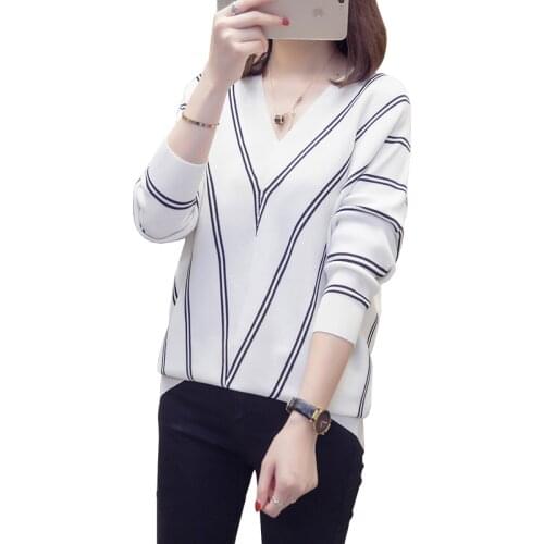 2021 Spring Fall Womens Fashion Stripe Thin Sweater Long-Sleeved Casual Loose Wild Knitted Pullovers Female Knitwear Tops C765