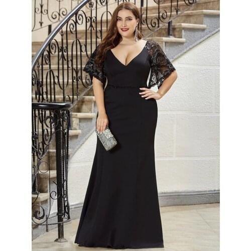 Elegant Plus Size V Neck Fishtail Evening Dress Wholesale