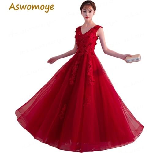 Elegant Long Red Evening Dress Sexy V-neck Formal Dresses Vestido De Festa Prom Gowns 2018 New Haute Couture Robe De Soiree