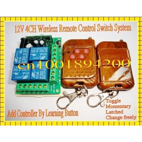 200M 4CH 4Relay 12V wireless remote control switch system1 receiver&2transmitter Momentary/Toggle/Latched/Toggle&Momentary