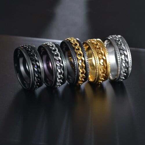 5 Colors Punk 8mm Cool Black Spinner Chain Ring Men Stainless Steel Tire Texture Rotatable Links Ring Male Jewelry Gift