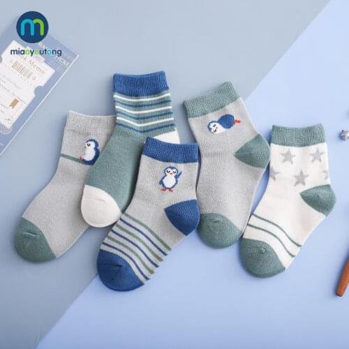 5 pairs/lot High Quality Penguin Cartoon Thick Cotton Knit Baby Socks Childrens Socks For Girls Kids Socks For Boys Miaoyoutong