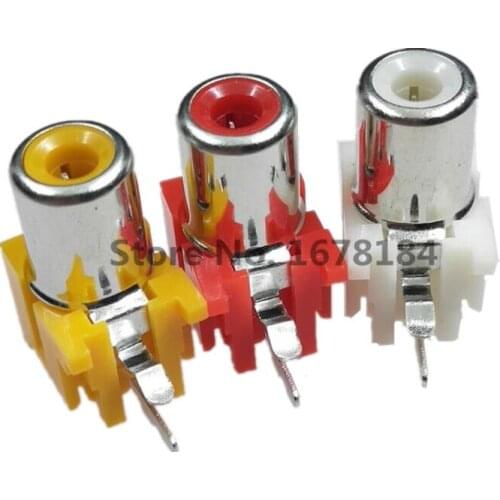 50PCS/LOT AV-8.4-5 2x Holes 2Pins RCA Sockets 90Degree Audio Video Connecctors Jacks yellow white red