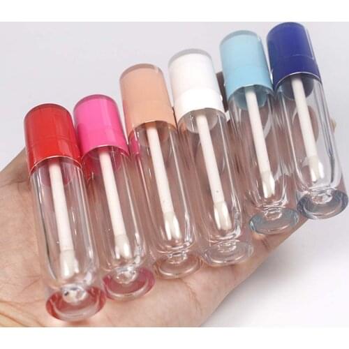 6ml Clear Plastic Pink Lid Lip Gloss Tube Cosmetic Blue Lipgloss Packaging Container with White Brush Wand