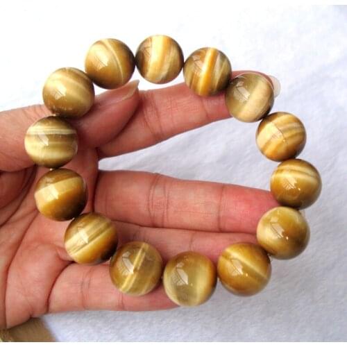 Free Shipping Natural Gold Tiger Eye 16.5mm Round Beads Bracelet Women Man Jewelry Accessories Weddings Parties Birthday Gift