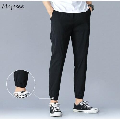 Ins Fashion Men Casual Pants Classic Solid All-match Summer Breathable Loose Straight Trousers Male Drawstring Streetwear Simple