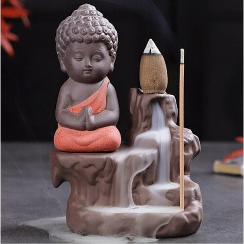Buddha Smoke Backflow Incense Burner Little Monk Waterfall Incense Stick Holder Home Office Teahouse Decor