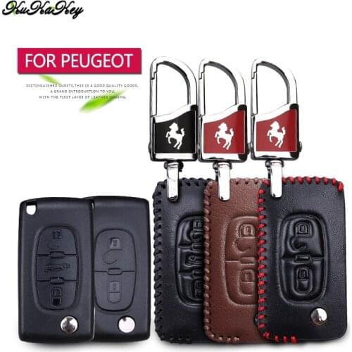 Genuine Leather Car Key Case Cover For Peugeot 5008 308 SW 508 2008 207 208 3008 407 408 Rifter 2020 Keychain Holder Accessories