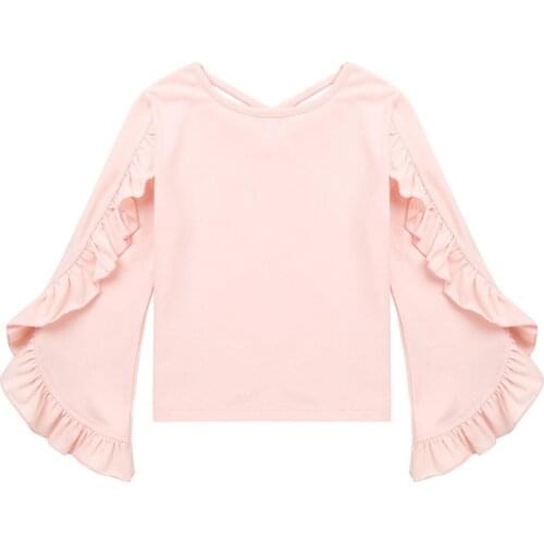 Kids Girls Clothes Spring Autumn T-shirt Children Casual Solid Color Ruffles Flare Long Sleeve Cotton Tops T Shirt Blouse