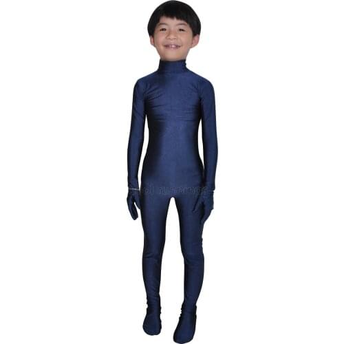 Kid Children Navy Blue Unisex Spandex dancewear Zentai Costume Leotard Unitard No Hood & Hands