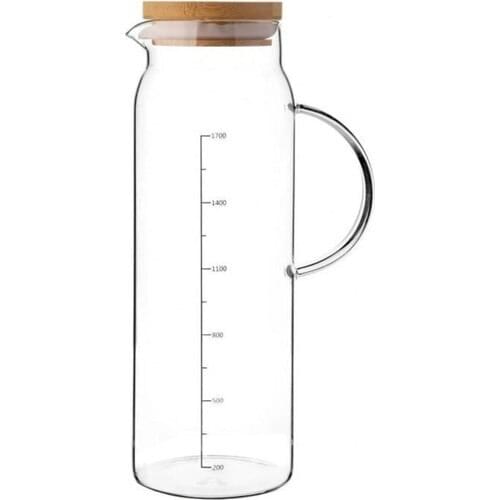 Yz Home Borosilicate 1700 ml Glass Bamboo Pitcher With Lid