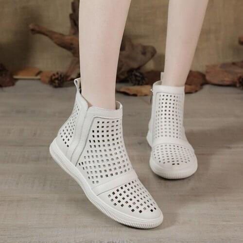 Breathable Martin Boots Womens Spring and Autumn Net Boots New Black British Style Wild Hollow Short Tube Leather Ankle Boots