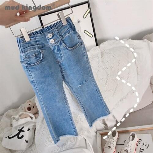Mudkingdom Girls Boot Cut Denim Pants Solid Ripped High Elastic Waist Casual Jeans for Girl Casual Slant Pocket Trousers Clothes