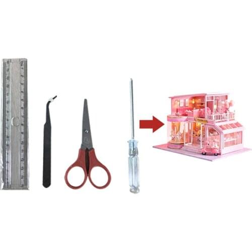 4PCS/Set DIY Craft Tool Wooden House Making Tool For DIY Dollhouse Attic Model Handmade DIY Greeting Cards Tweezers Scissors