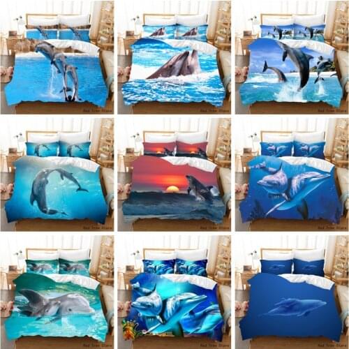 3D Bedding Set Dolphin Blue Sea Printed Bed Linen Animal Pattern Polyester Duvet Cover Set 2/3 piece Single Double Size Bedcloth