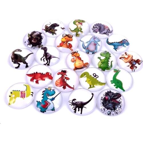 40pcs/lot 10mm 12mm 14mm 16mm Round Cartoon Dinosaur Pattern Glass Cabochon for DIY Jewelry Making Findings & Components T028
