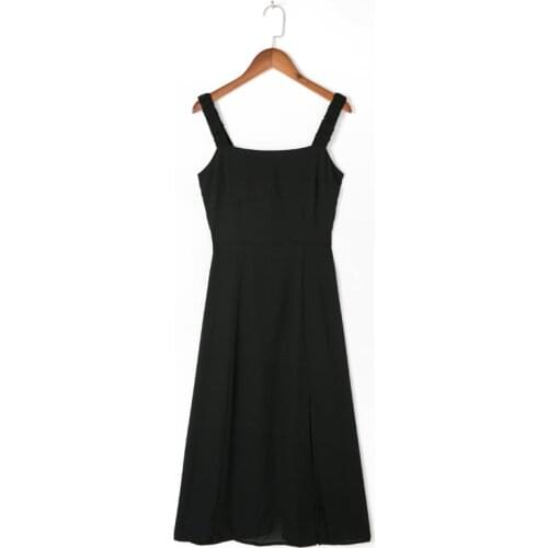 Summer womens casual solid color slim-fit suspender dress