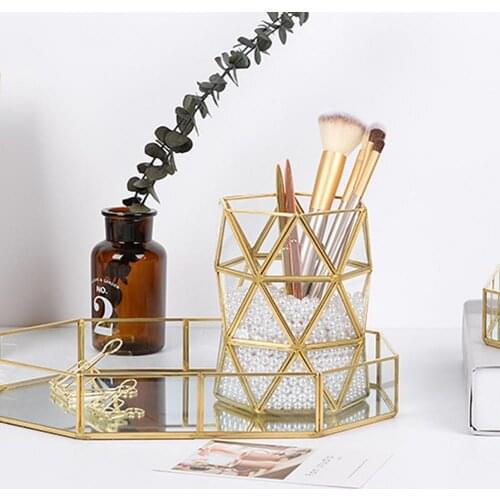 Hot selling glass storage tray cosmetic tray girl birthday gift lipstick nail polish jewelry display stand makeup brush storage