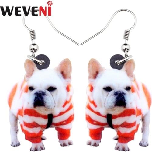 WEVENI Statement Acrylic French Bulldog Dog Earrings Dangle Drop Cute Animal Jewelry For Women Girls Hot Bijoux Charms Dropship