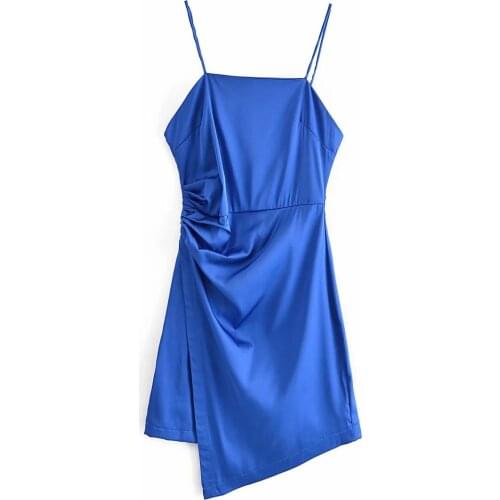 ZA summer Women Party Club Pleated Mini Sling Dress Asymmetric Off Shoulder Vestido sexy backless Folds short Dresses Sundresses