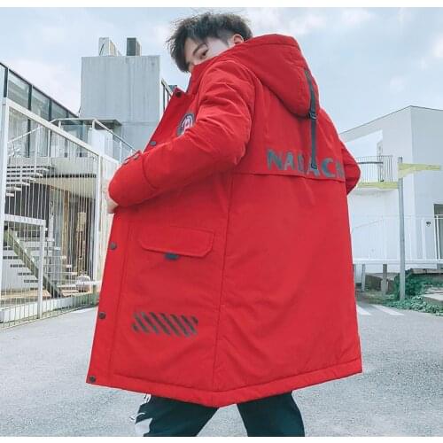 2020 New Winter Fashion Cotton Mens Trendy Big Fur Collar Thicken Warm Hooded Mid-length Casual Cotton Jacket