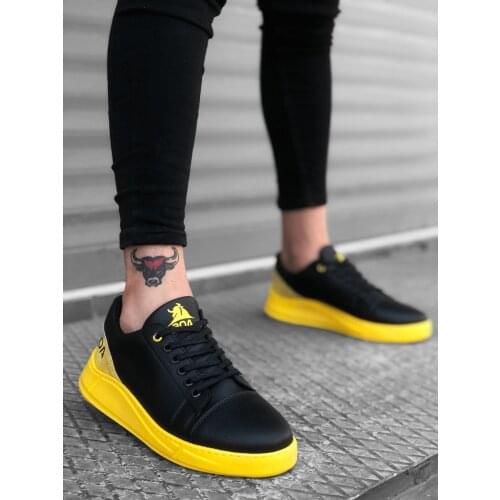 BA0171 Laced Black Yellow High Outsole Male Boots