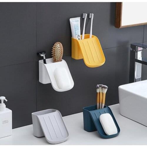 Wall Mounted Storage Box for Soap Sponge Bathroom Storage Rack Shelf Soap Toothbrush Holder Rack Punch Free Bathroom Accessories