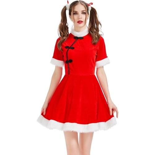 New Christmas Red Chinese Retro Style Dress Women Santa Claus Dress Chinese Style New Year Costume Halloween Cosplay Costumes