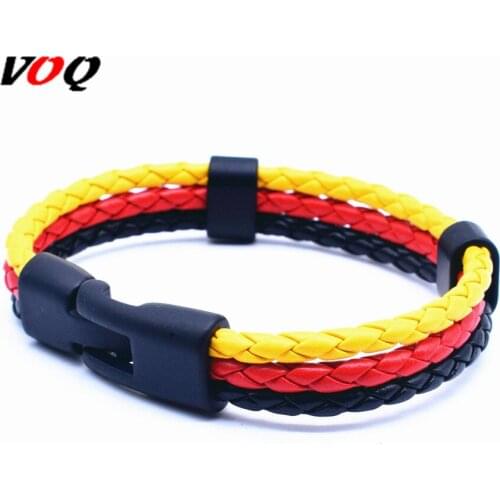New Arrival National Flag Bracelet Men Women Rope Handmade Braided Leather Bracelet Black Buckle Wristband Jewelry Armband Heren