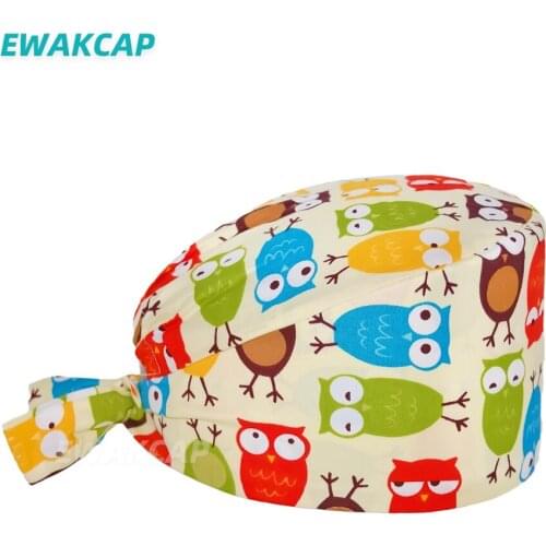 New cotton scrub cap owls printed nurses hat nursing hats dental beauty salon bouffant sawbones working surgicals caps unisex